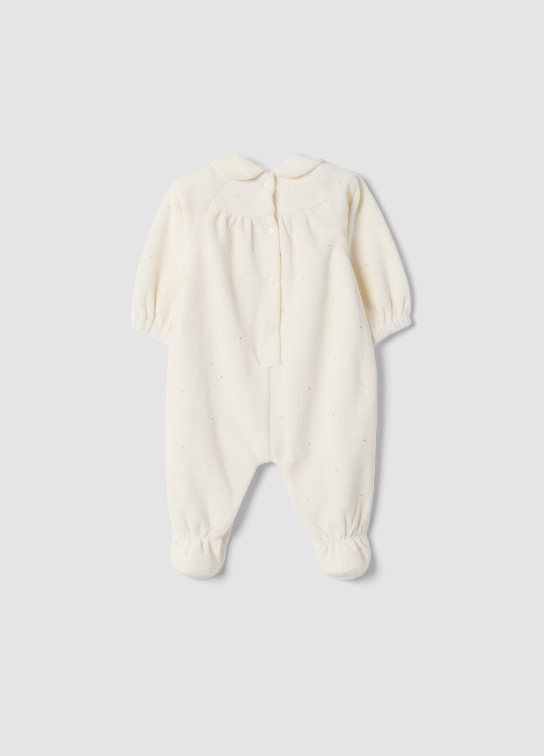 Tutina bianco sporco in misto cotone organico con piedini