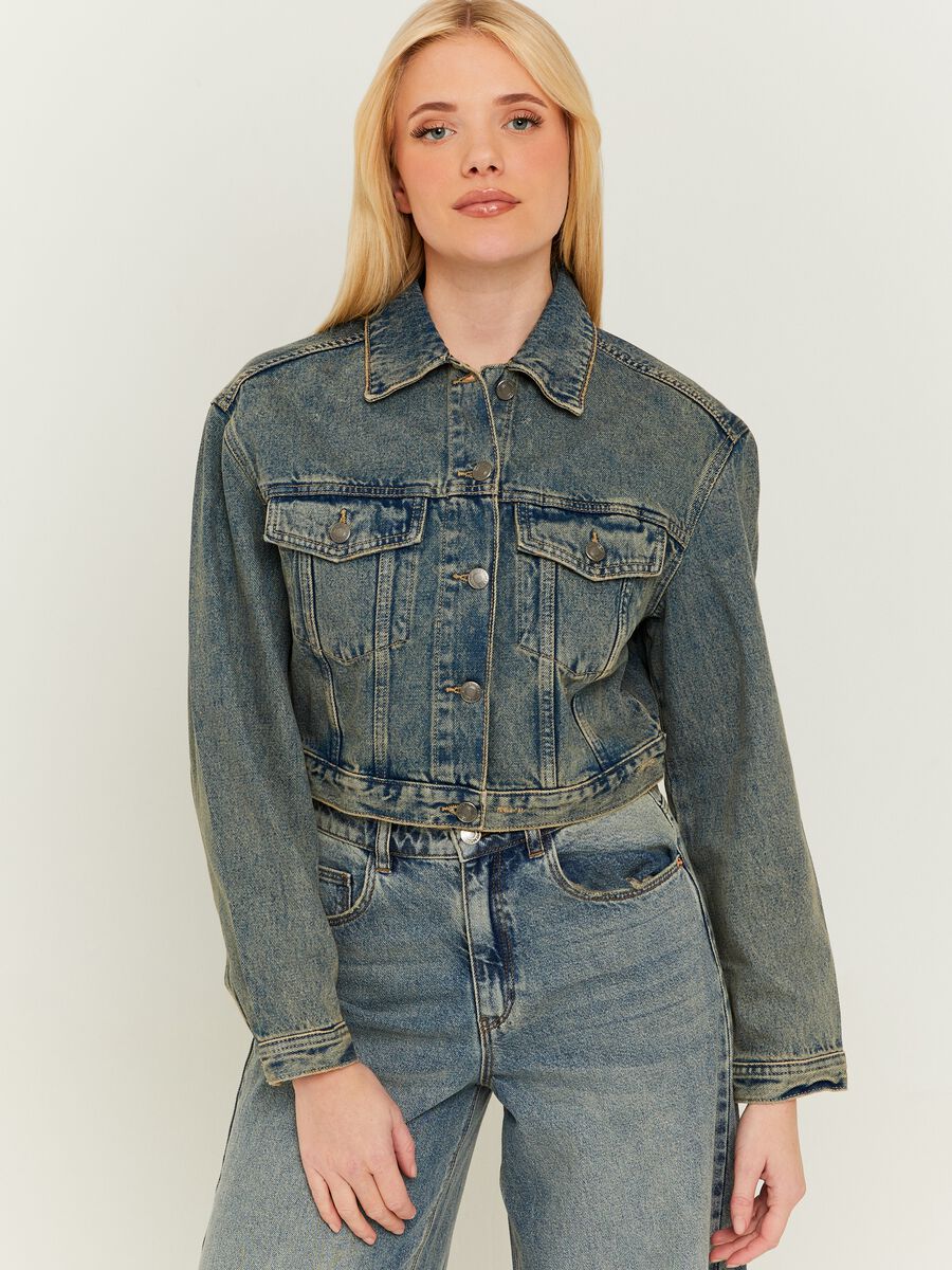 Crop jacket in acid wash denim_2