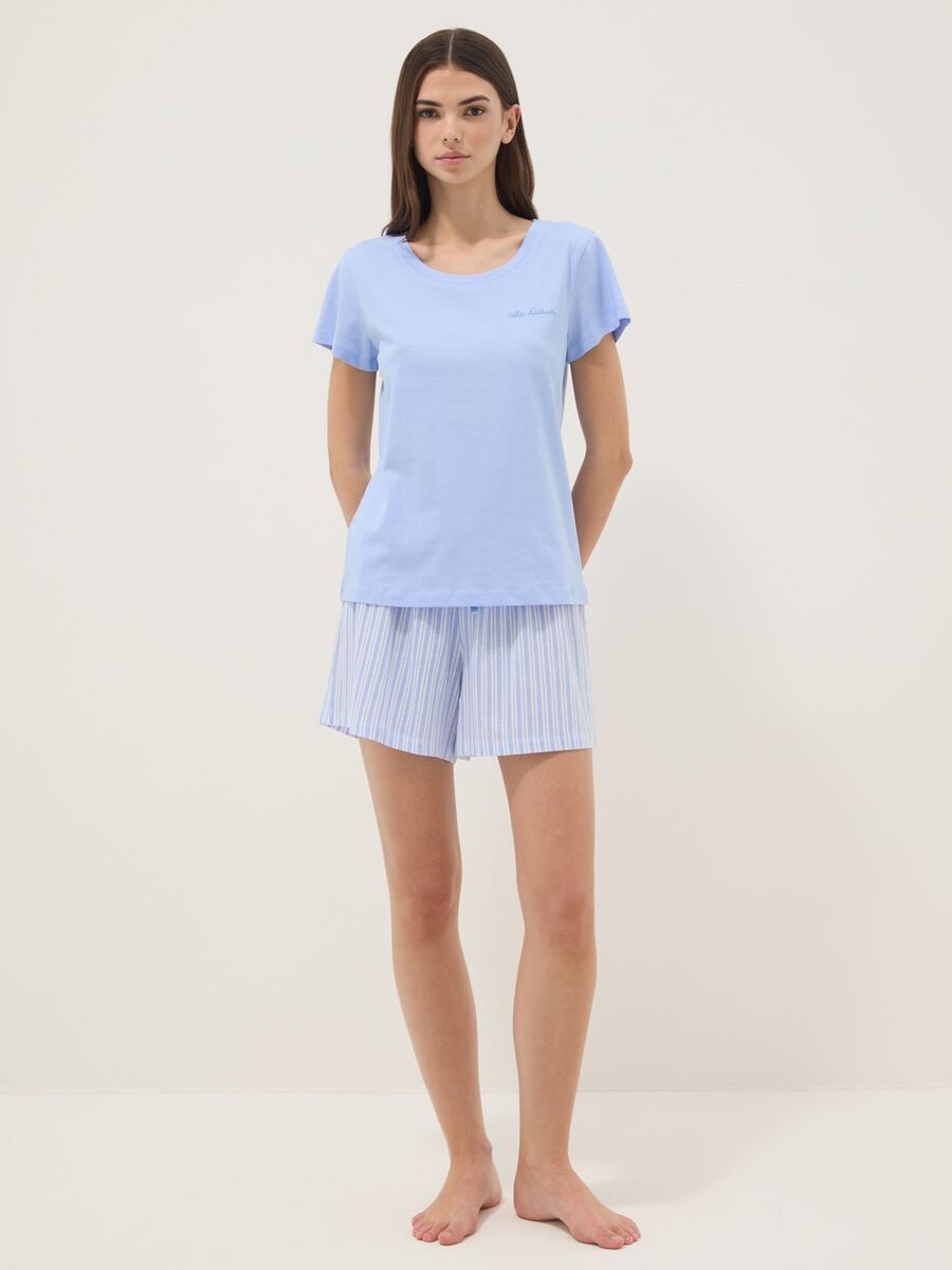Pigiama corto in puro cotone azzurro regular fit_0