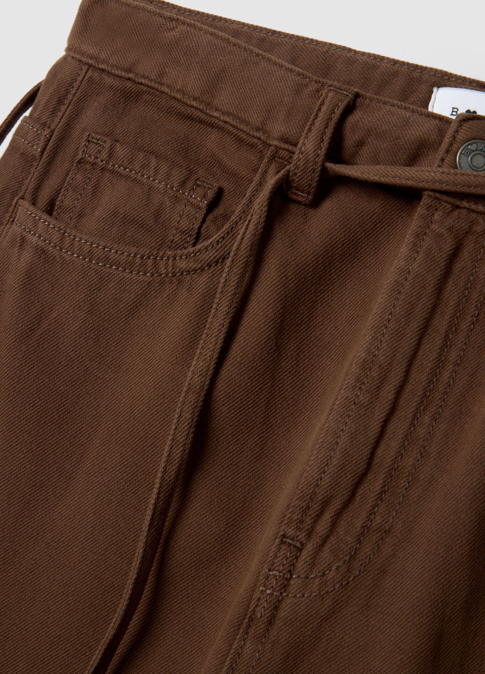 Brown Pure Cotton Wide Leg Trousers