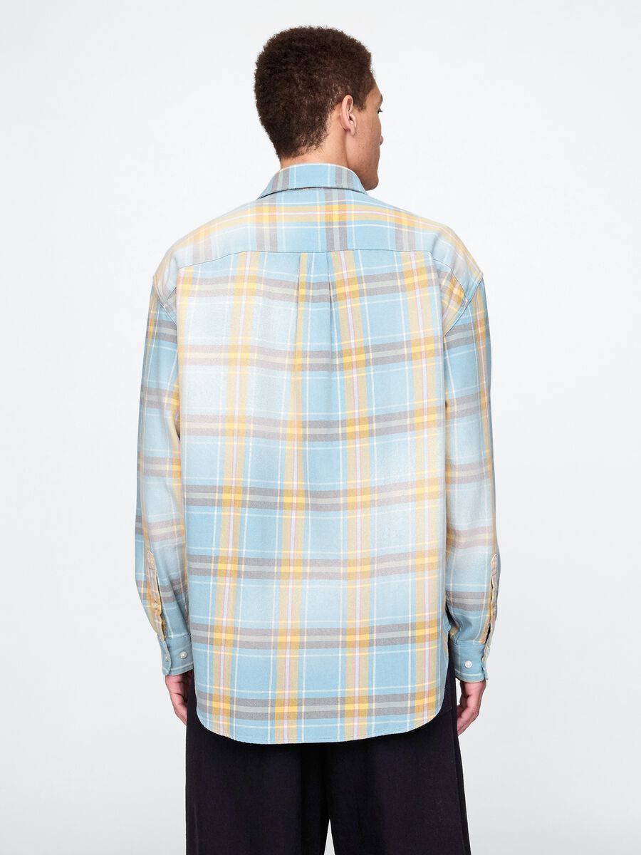 Blue and yellow plaid cotton shirt_2
