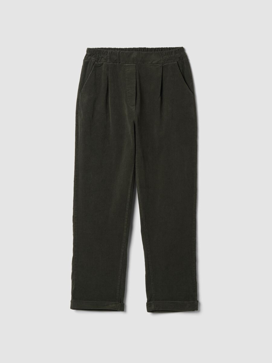 Pantaloni verdi in cotone elasticizzato regular fit a costine_0