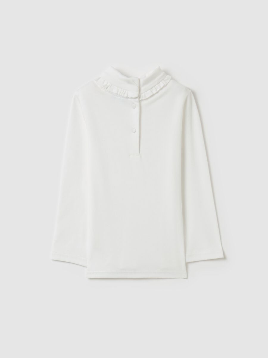 T-shirt in cotton with high neck and ruffles_1