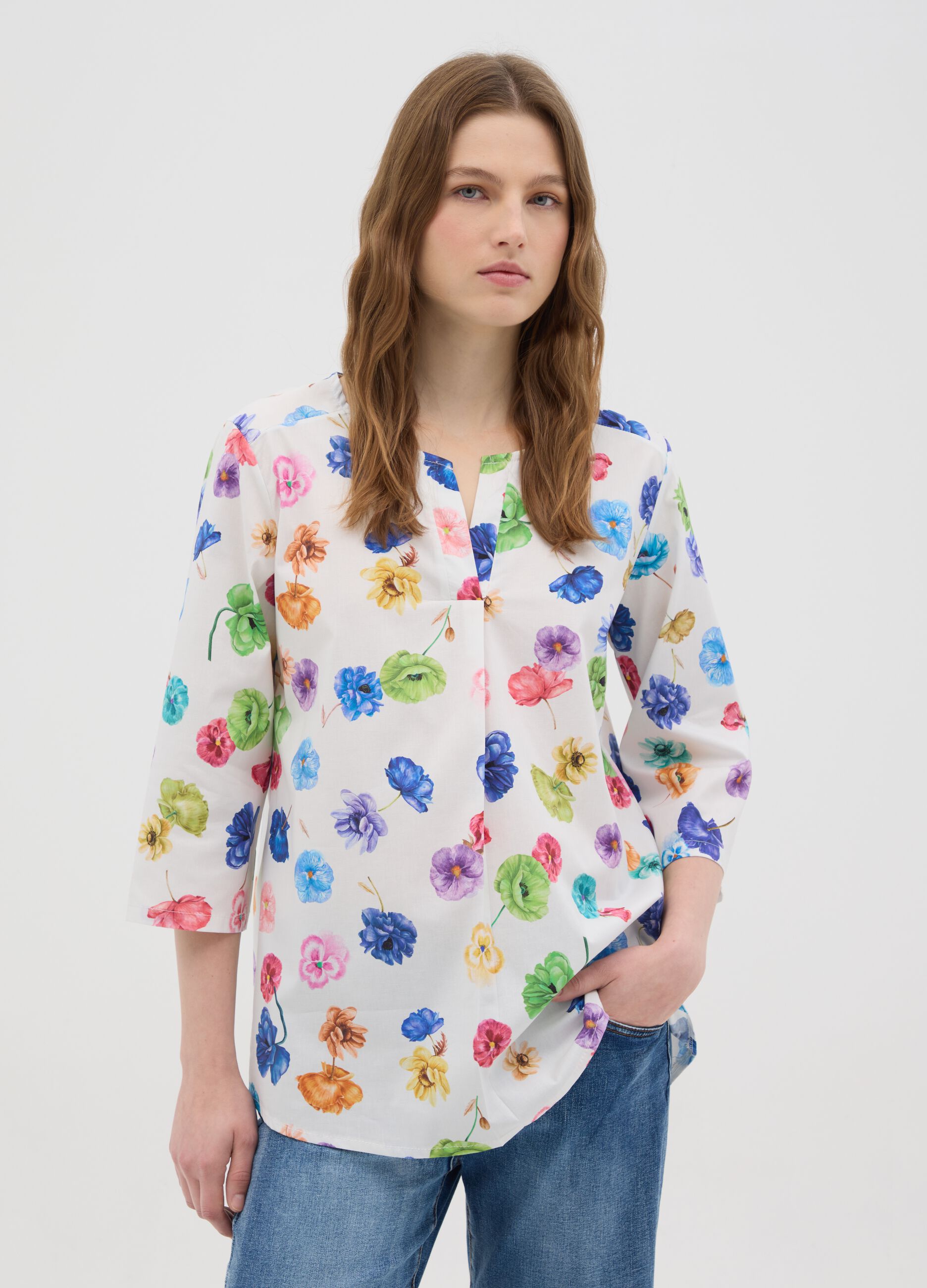 Women's Multicolour Stretch Cotton Blouse Regular Fit