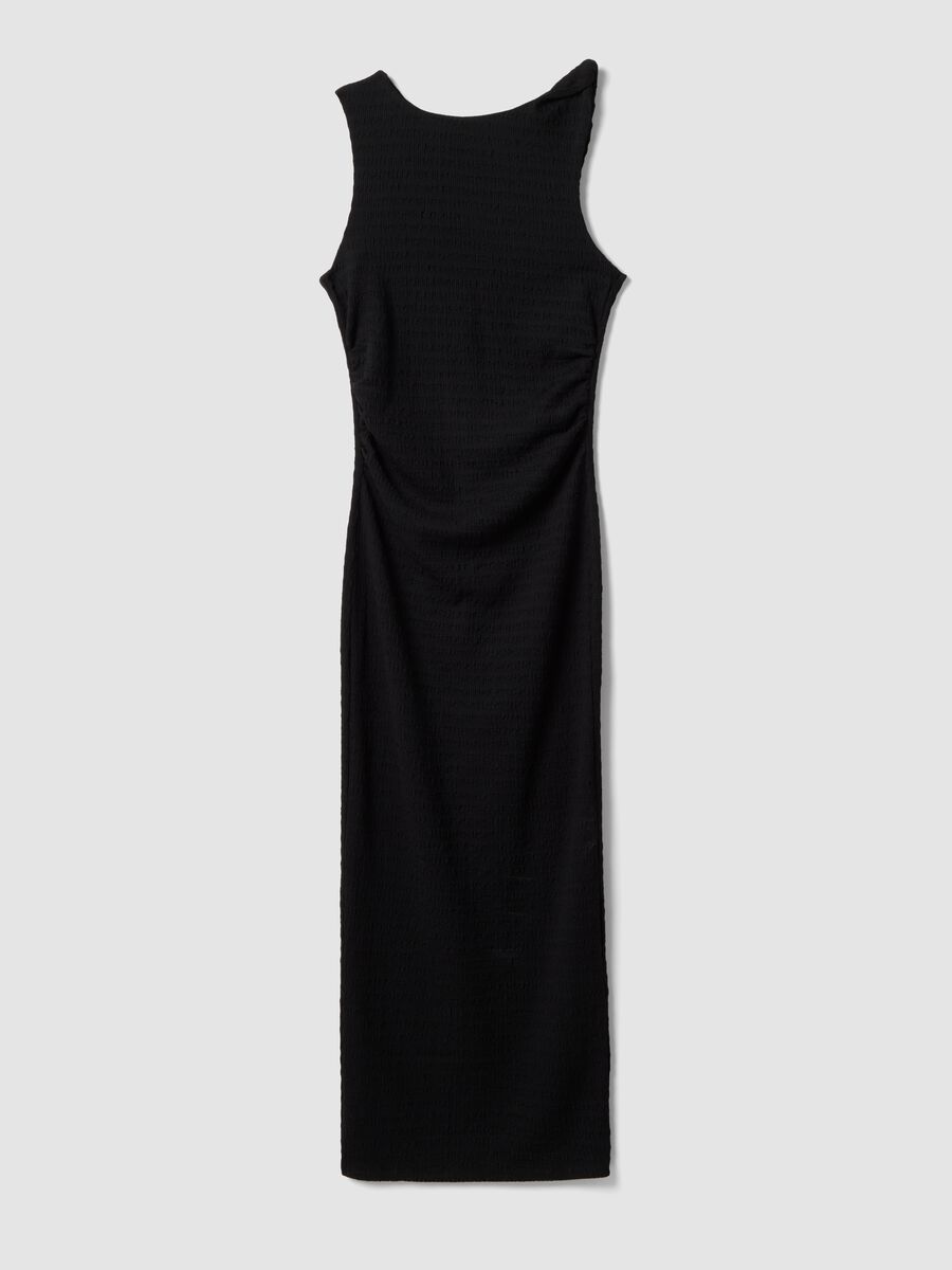 Black fitted sleeveless dress with back slit_4