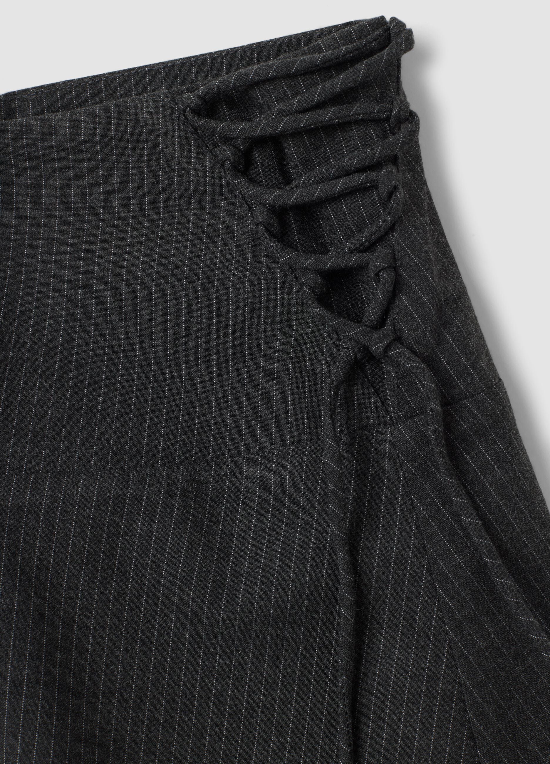 Grey stretch viscose mini skirt with fine stripes