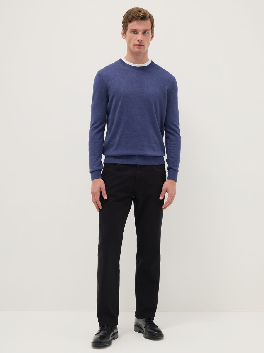 Blue cotton-blend crew neck sweater, regular fit_1