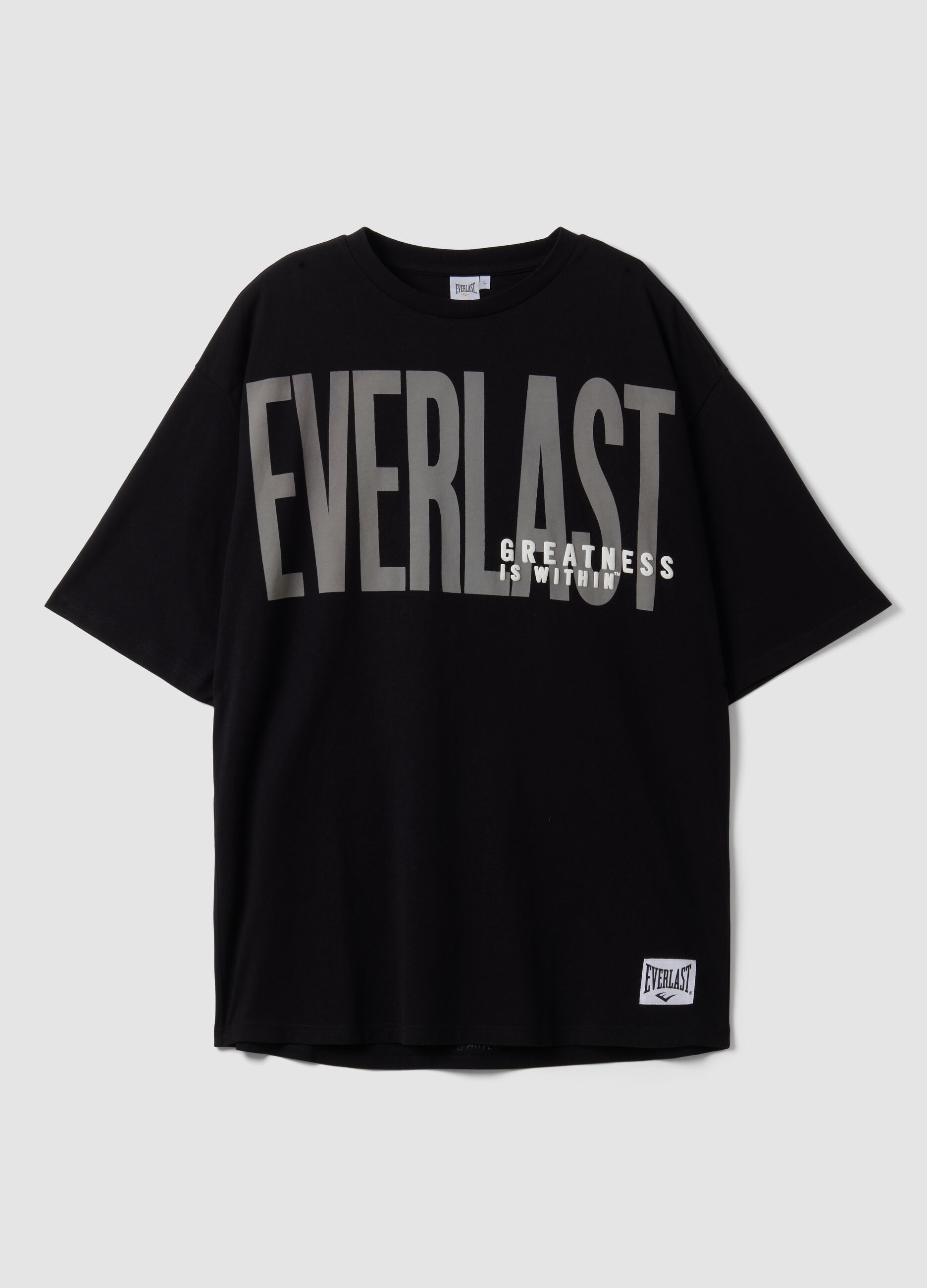 Black pure cotton T-shirt with front logo