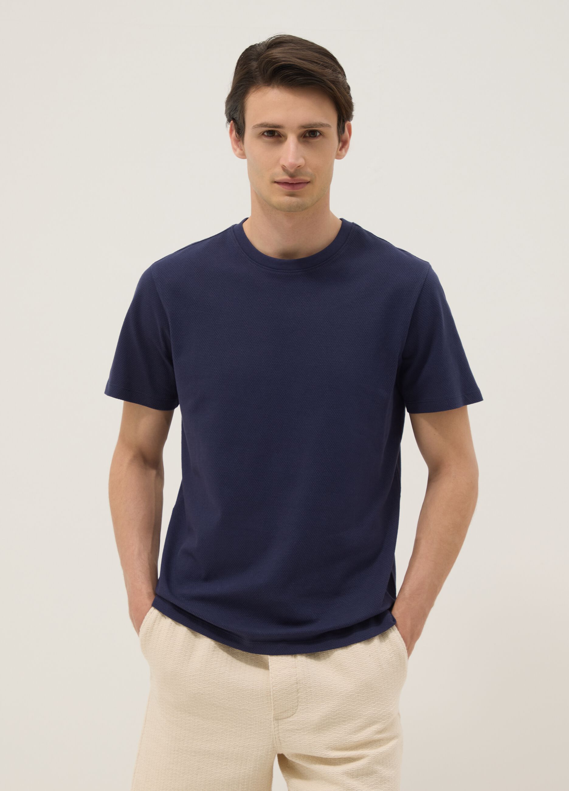 Blue short-sleeved pure cotton T-shirt