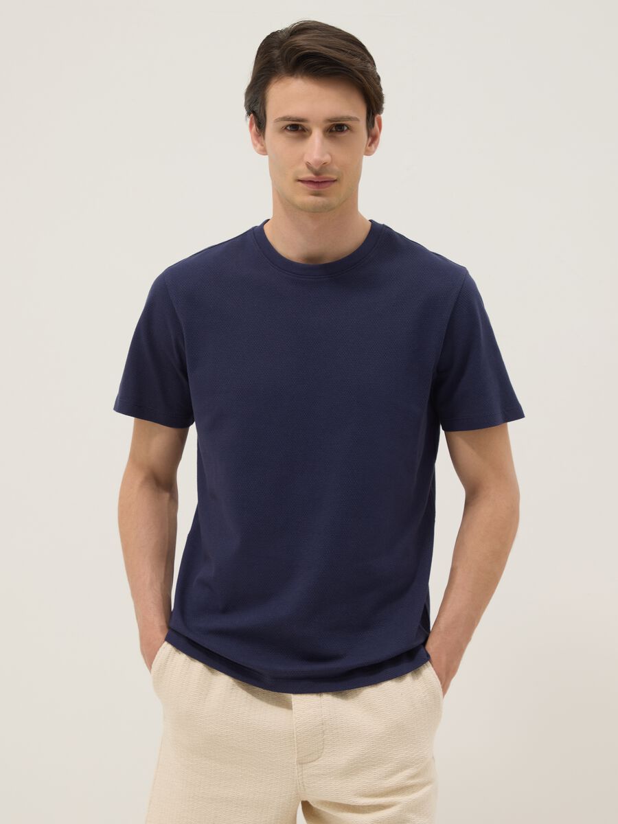 Blue short-sleeved pure cotton T-shirt_0