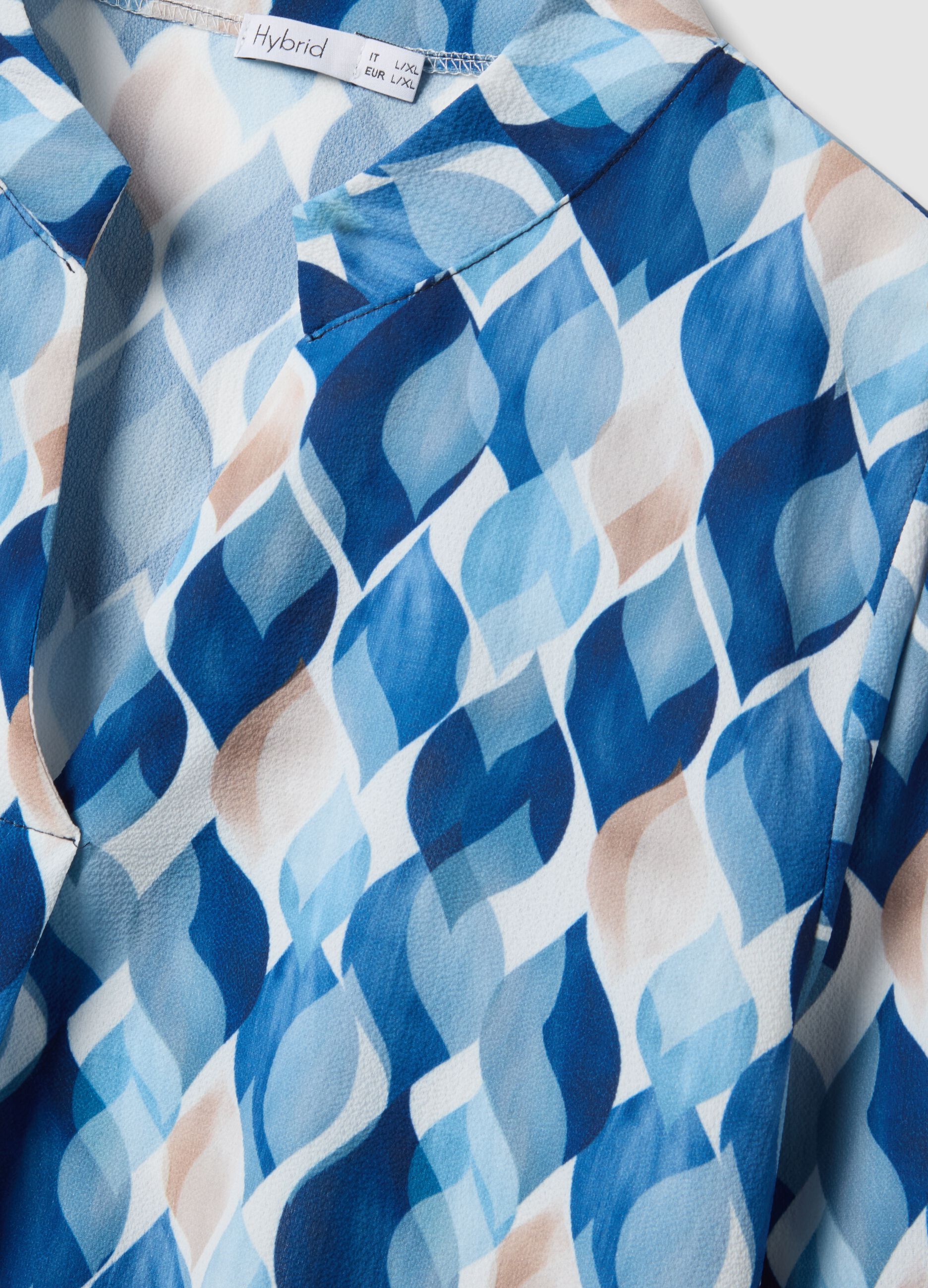 Blue patterned long-sleeve top