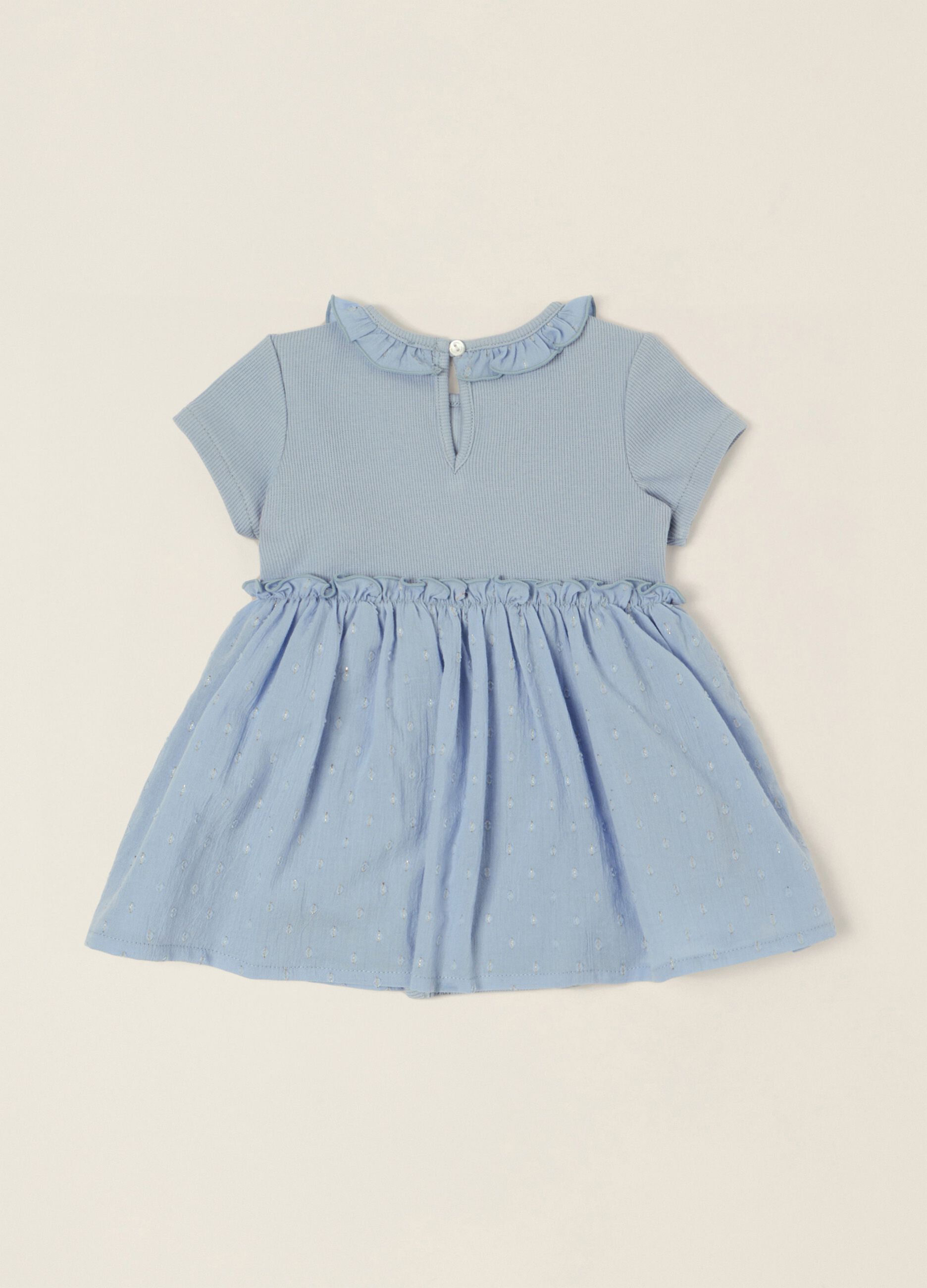 Baby Girl Light Blue Romper with Decorative Collar in Stretch Cotton