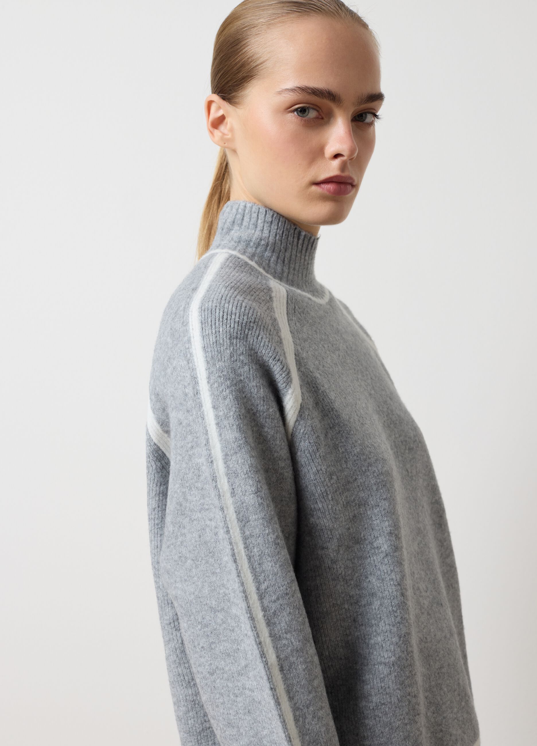Grey High Neck Regular Fit Jumper