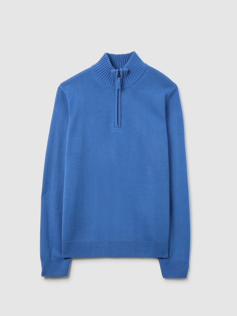Blue turtleneck sweater regular fit with short zip_4