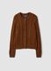 Brown cable-knit cotton-blend cardigan, regular fit_4