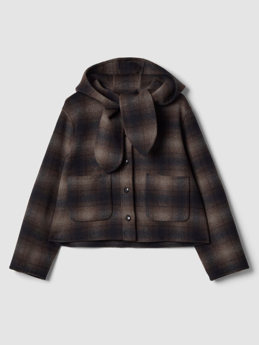Cappotto marrone in misto lana e viscosa con cappuccio regular fit_0