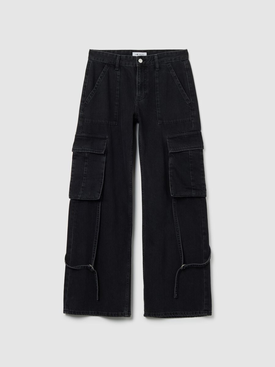 Black pure cotton cargo trousers_4
