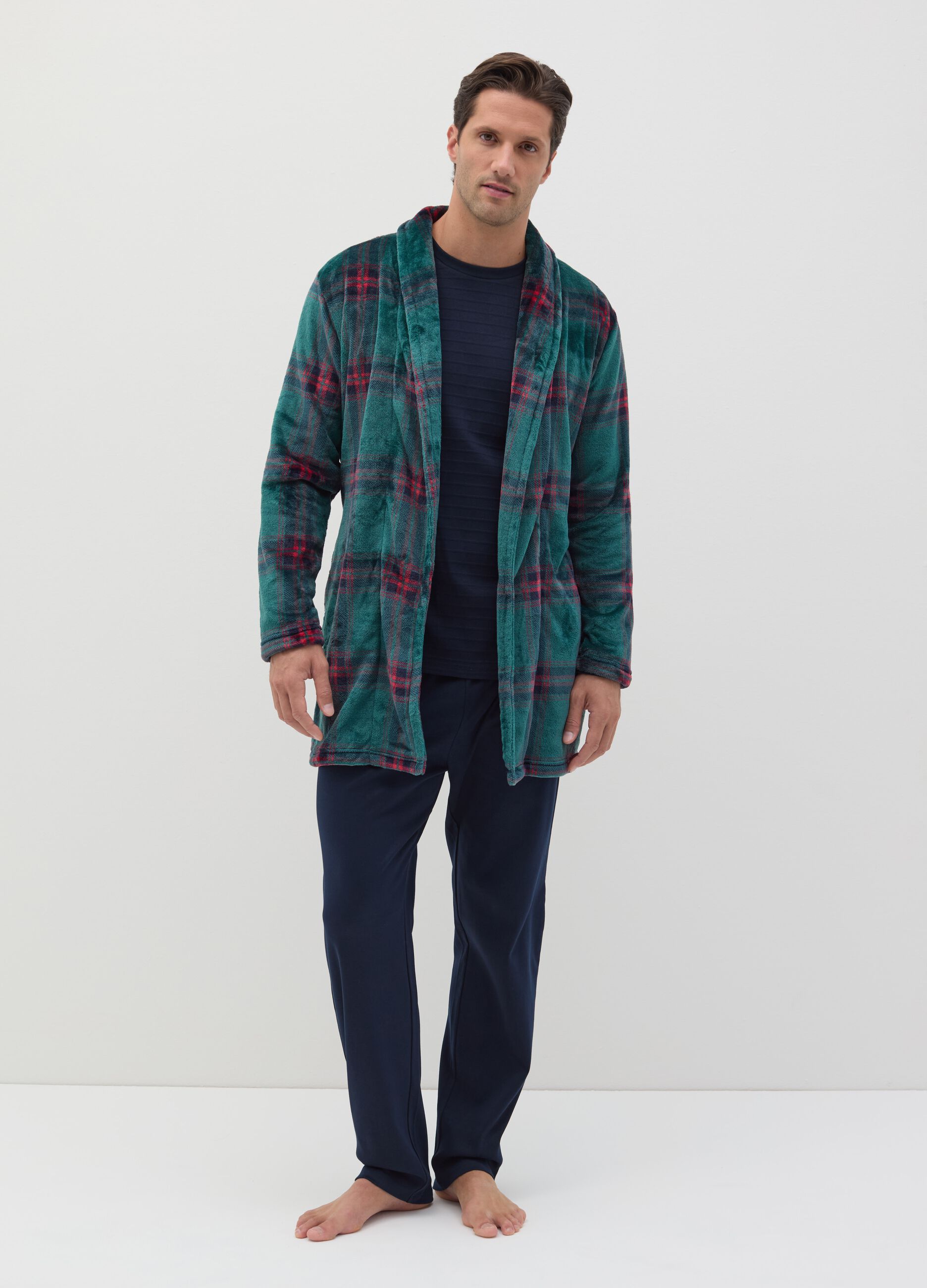 Vestaglia lunga in pile fantasia tartan