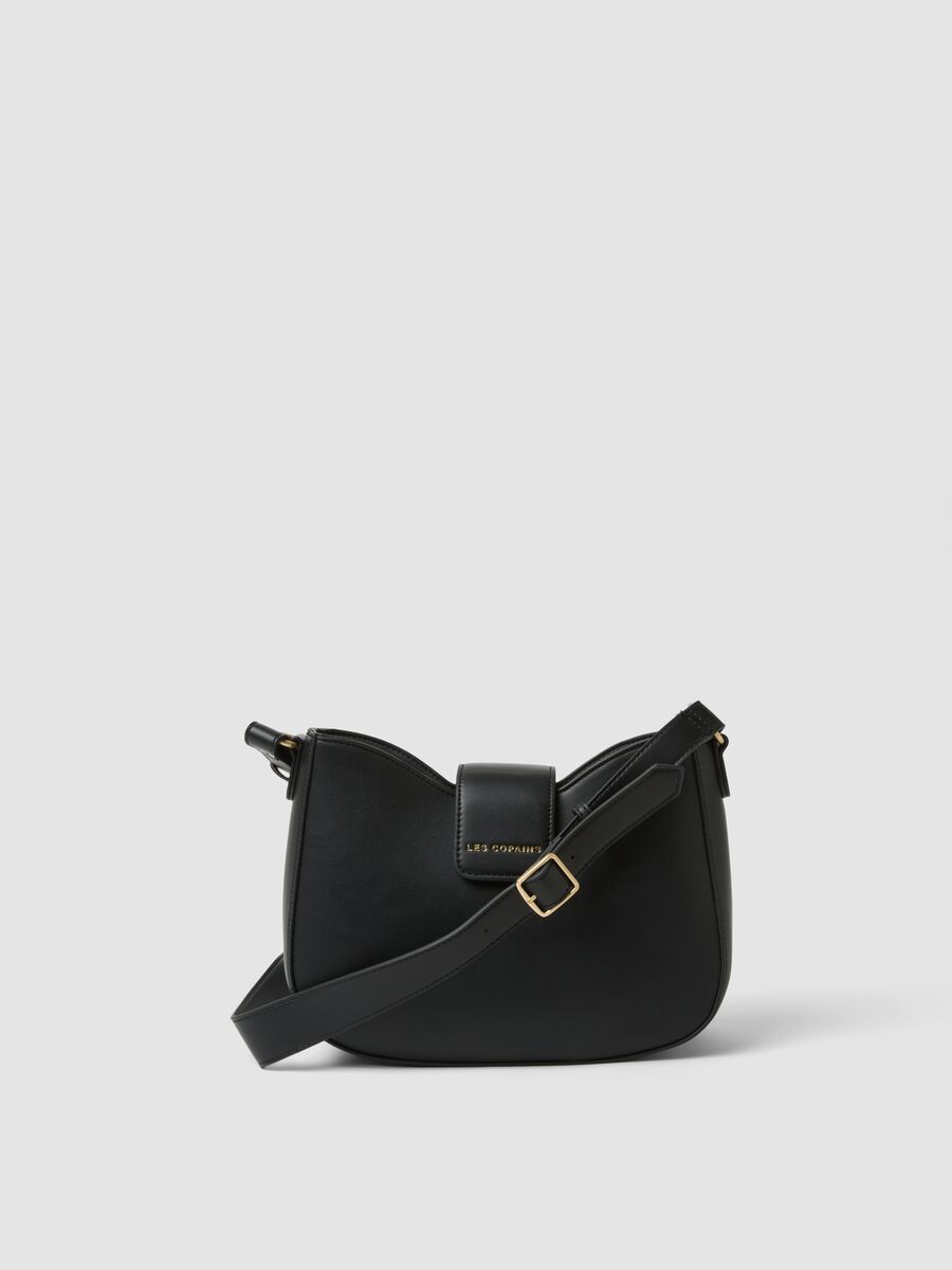 Black shoulder bag with adjustable strap_0