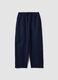Beige viscose-linen blend straight-fit trousers with drawstring_0