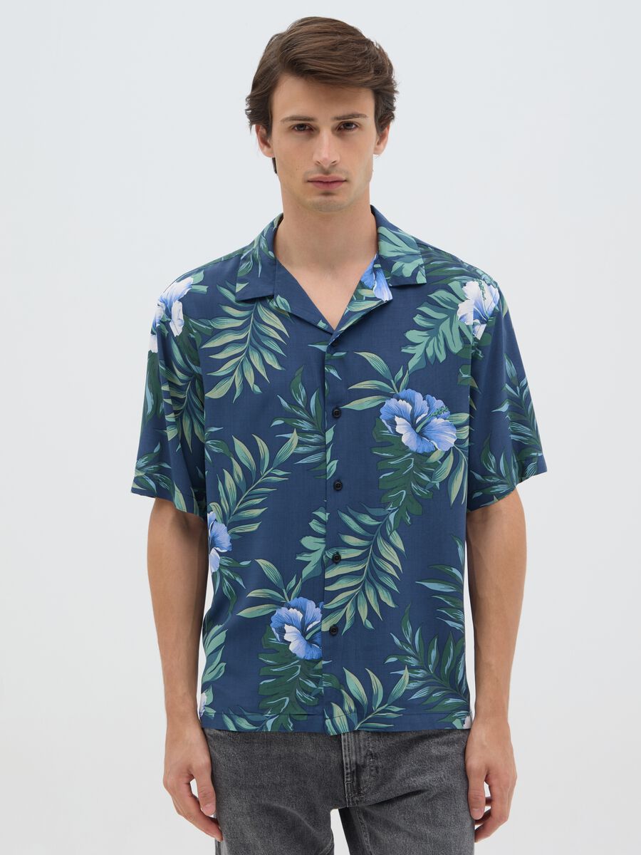 Men's multicolour over-fit shirt with floral pattern_0