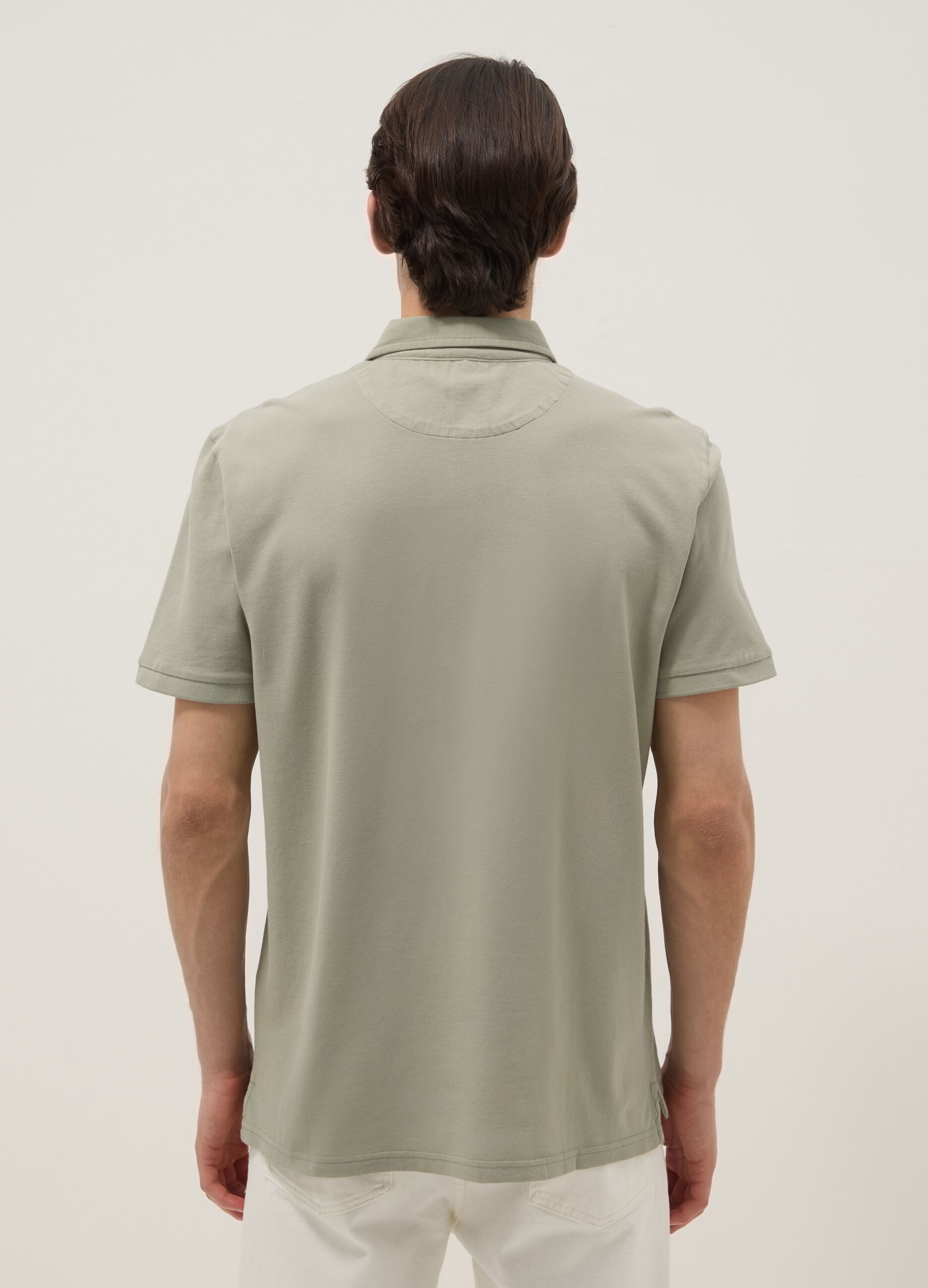 Polo verde in puro cotone a maniche corte slim fit