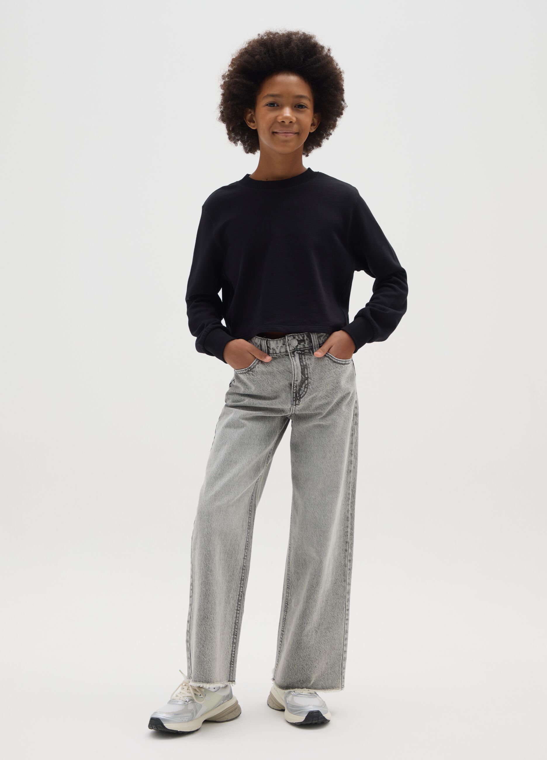 Girls' grey culotte cotton jeans