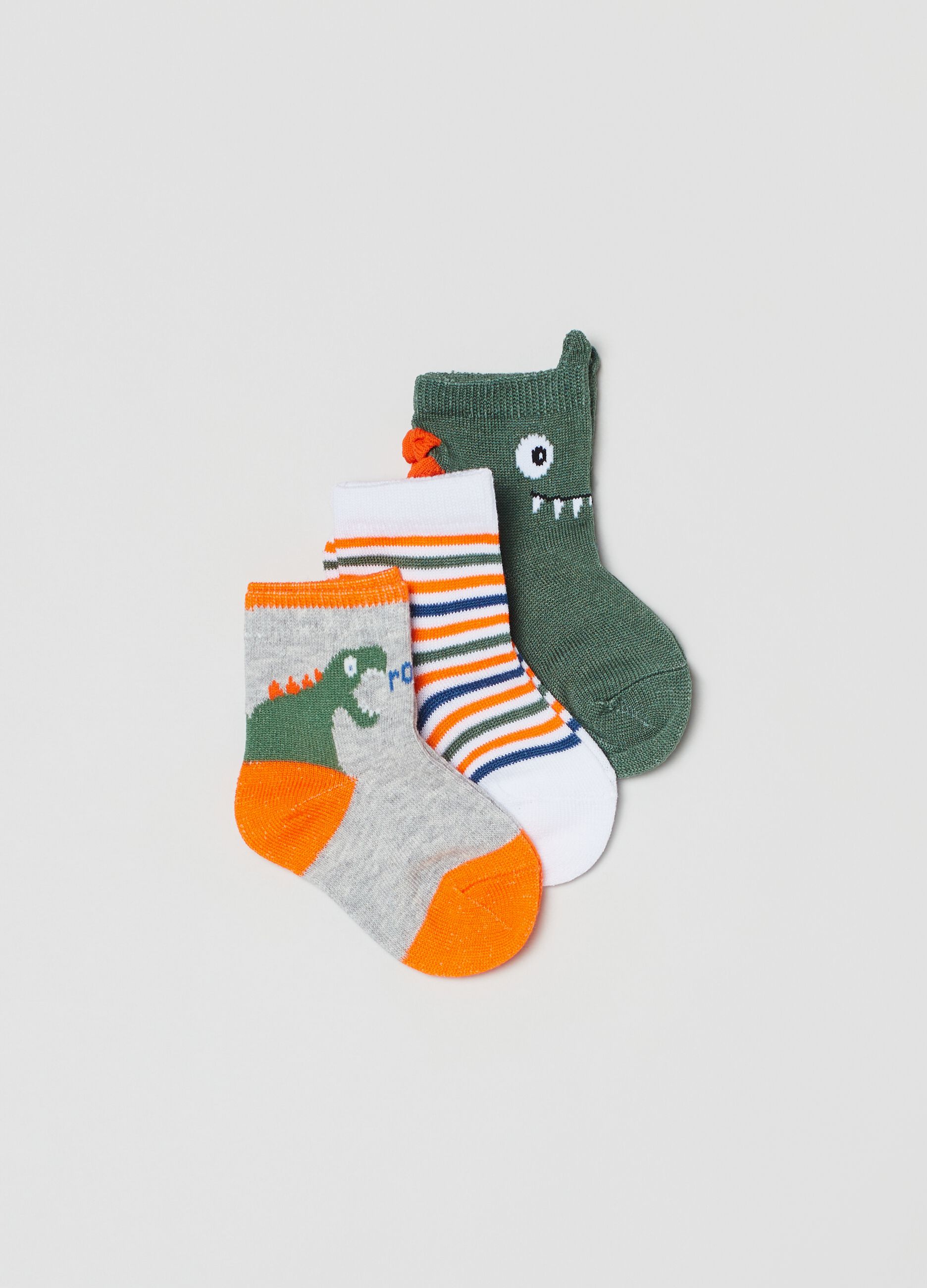 Tripack calze con disegno draghetto e righe_0