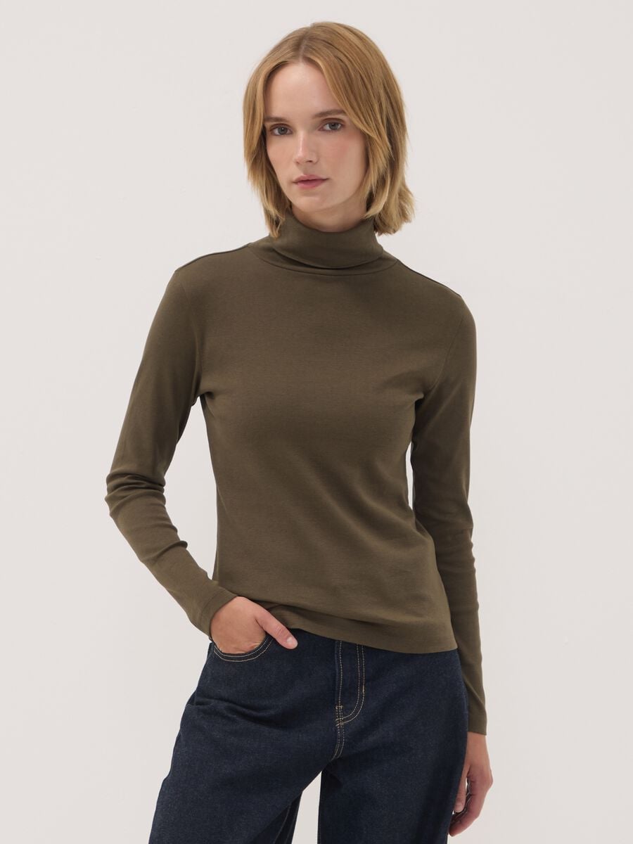 T-shirt marrone in puro cotone con girocollo_0