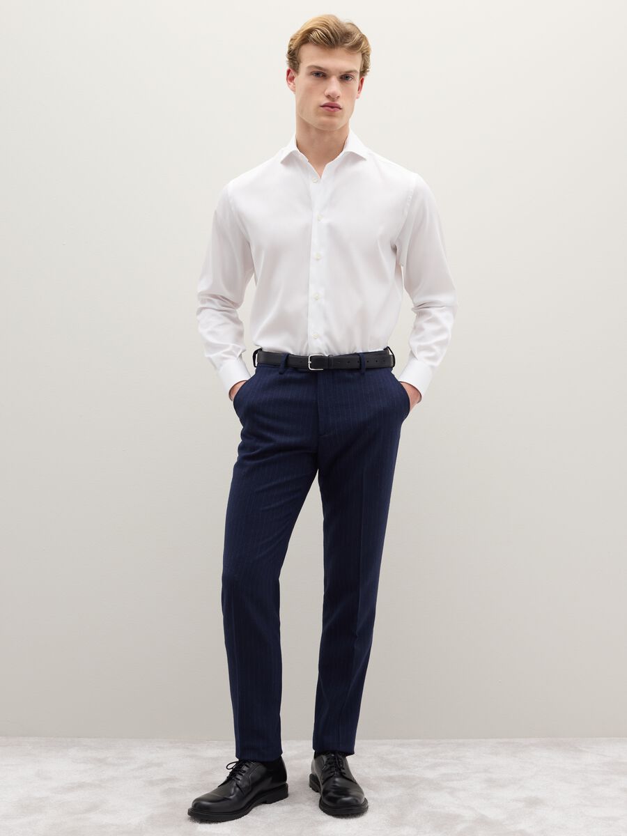 Blue Pinstripe Slim Fit Twill Trousers_0