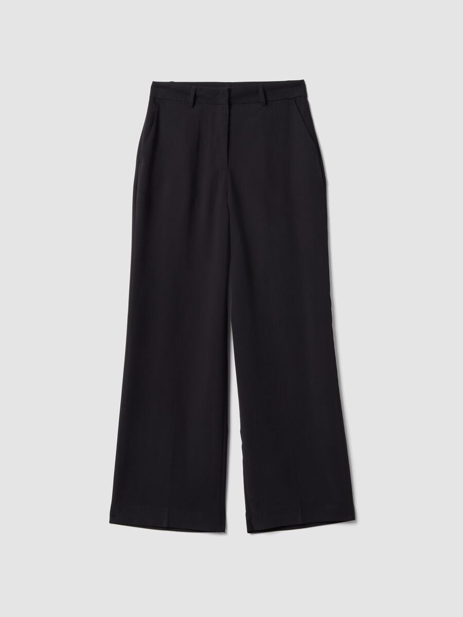 Pantaloni neri in misto viscosa straight fit_4