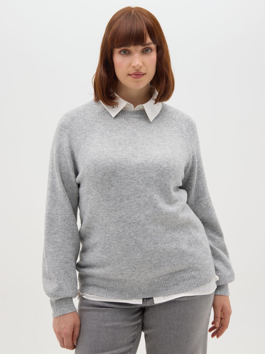 Maglione girocollo grigio effetto lurex over fit_0