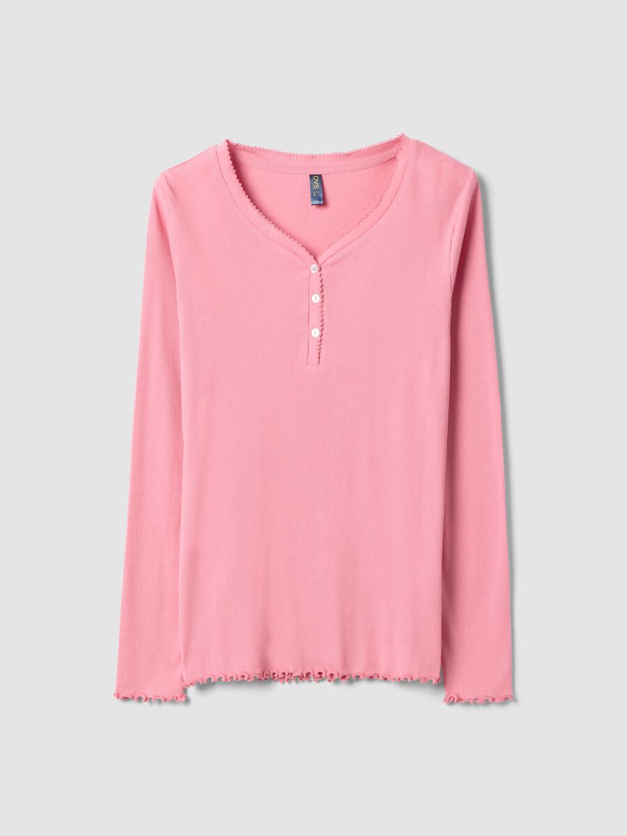 Maglia da pigiama in puro cotone rosa regular fit con scollo serafino_4