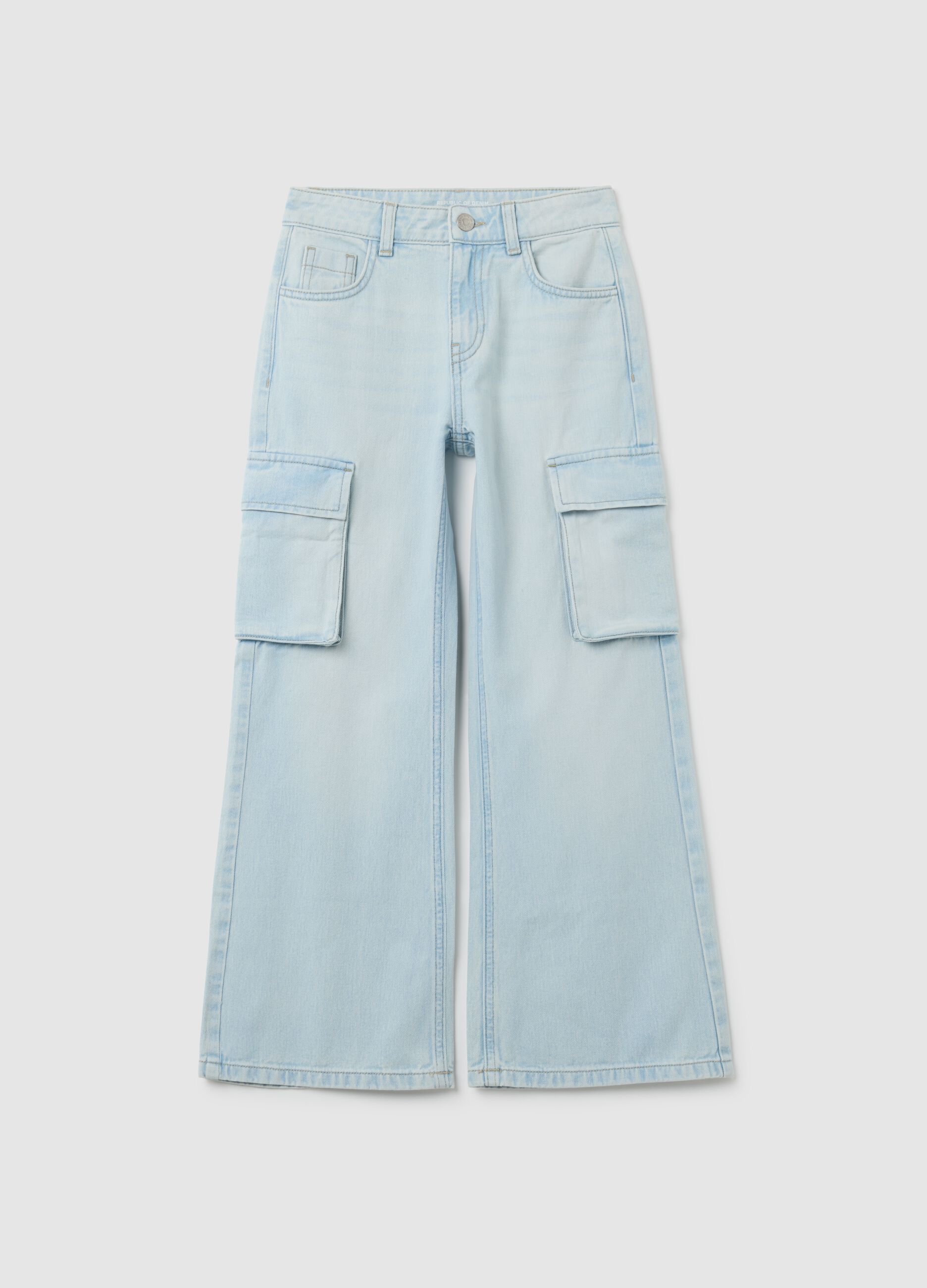 Jeans da ragazze in puro cotone azzurri relaxed fit