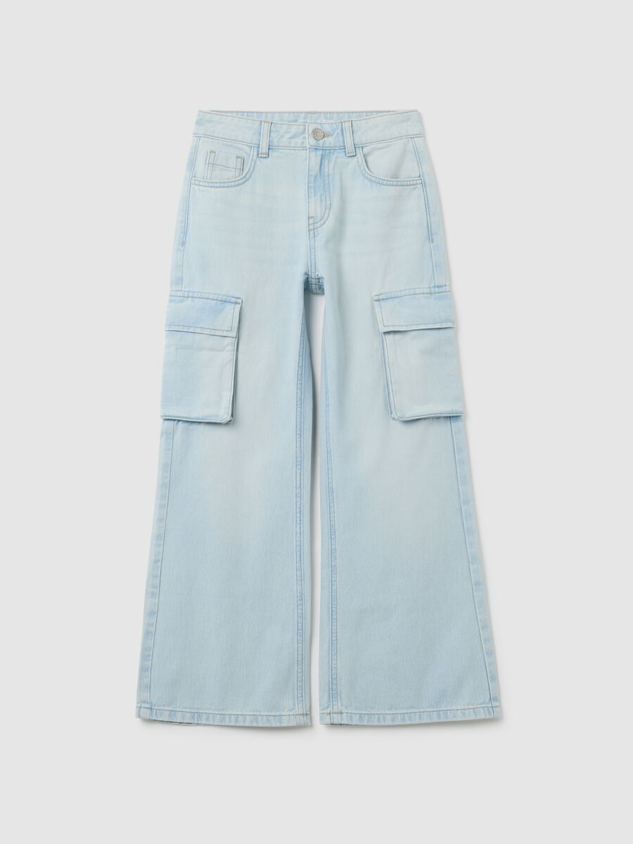Jeans da ragazze in puro cotone azzurri relaxed fit_0