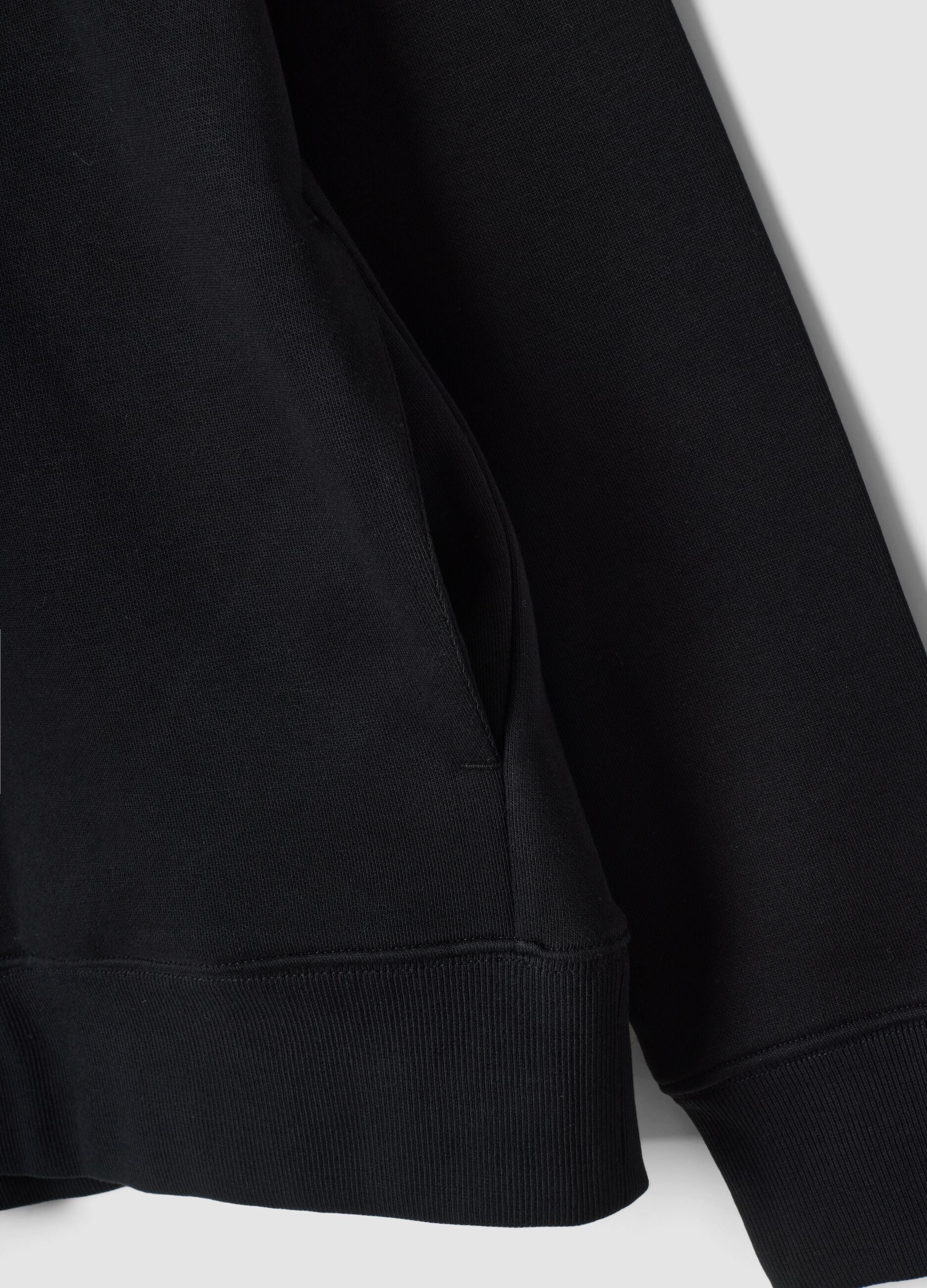 Black cotton-blend half-zip sweatshirt with crew neck