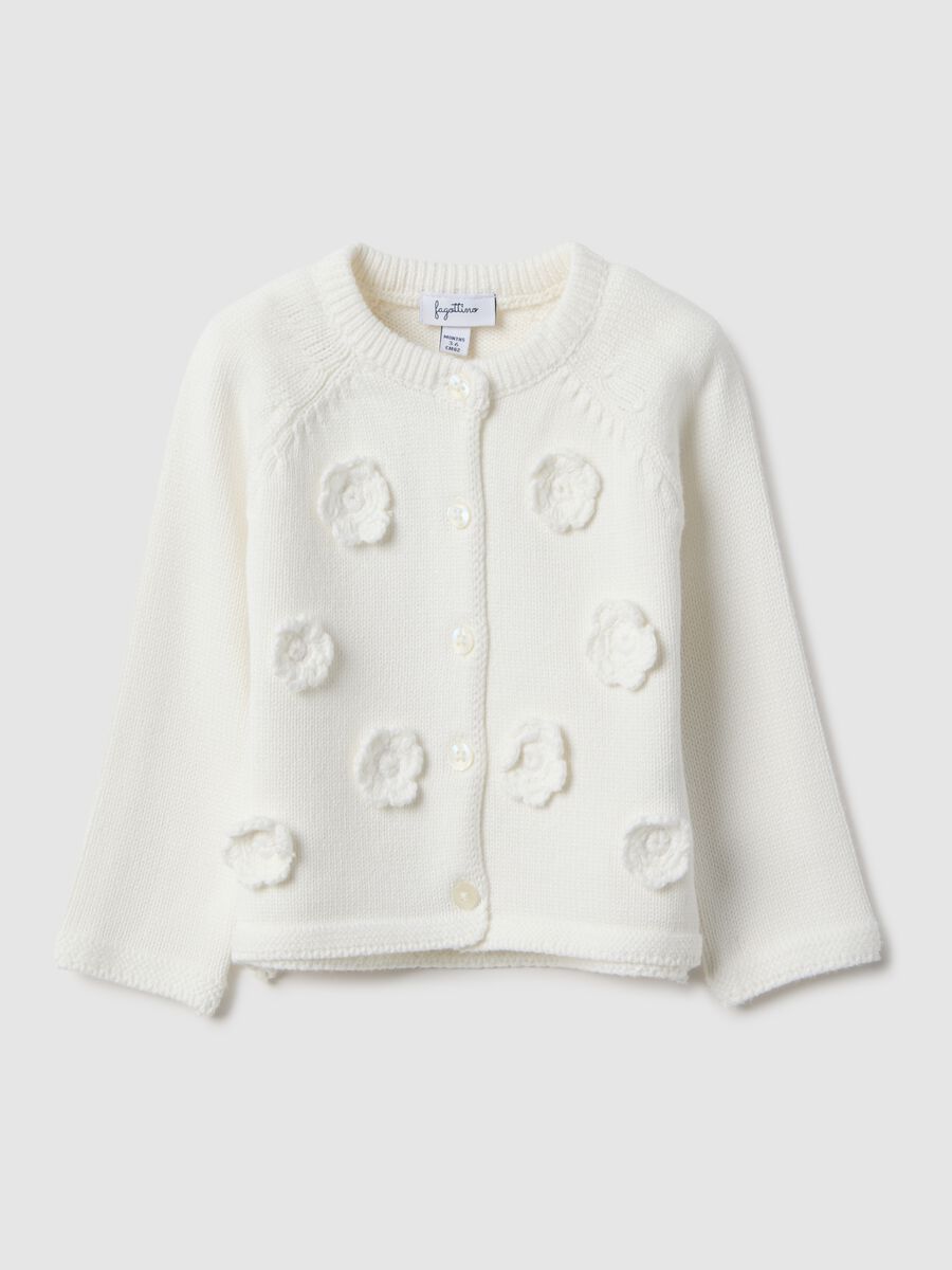 White organic cotton regular fit cardigan for girls_0