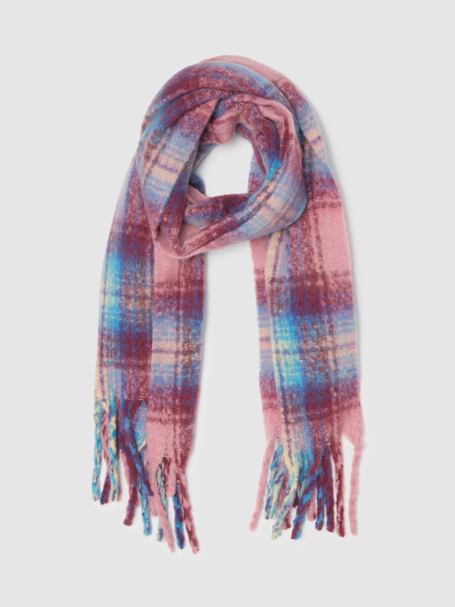 Multicoloured Checkered Scarf with Fringe_0