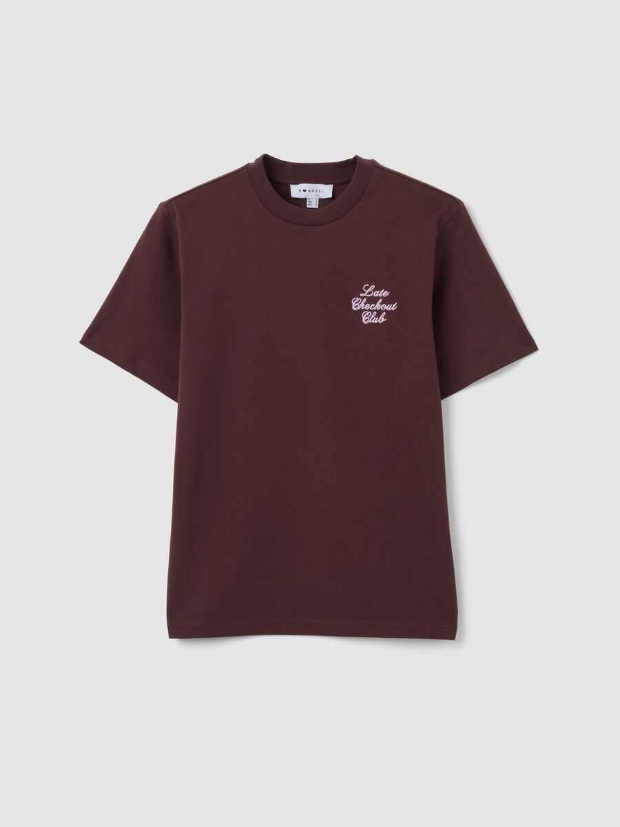 T-shirt marrone relaxed fit in puro cotone con scritta ricamata_0