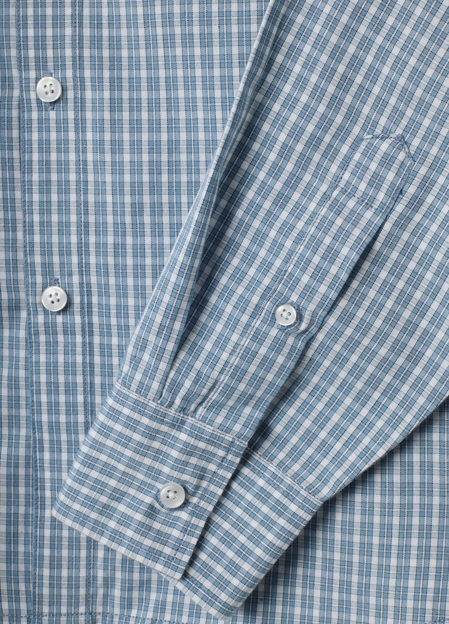 Blue checked pure cotton poplin shirt, cropped oversized fit