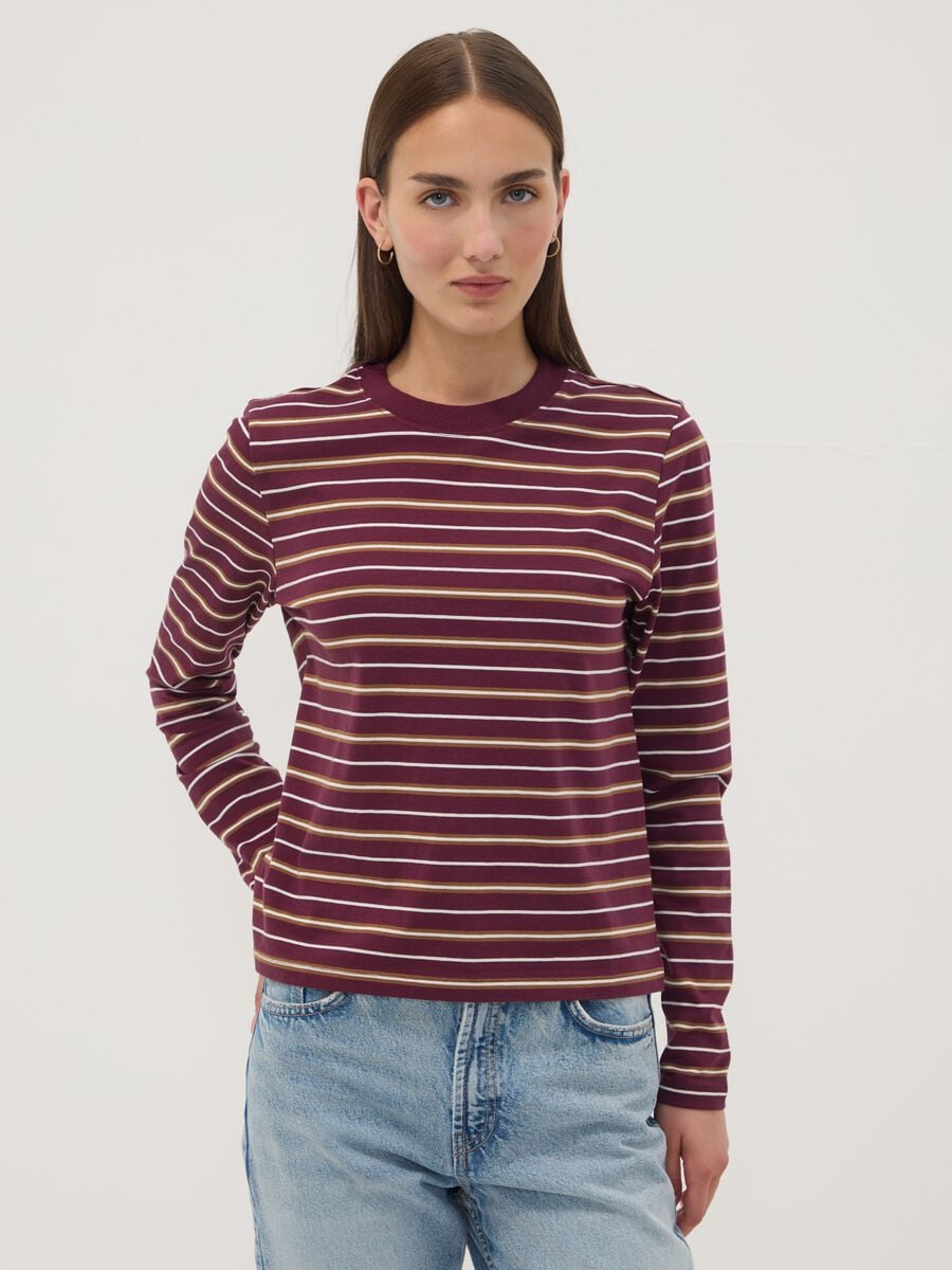 T-shirt multicolor in puro cotone a righe con girocollo regular fit_1
