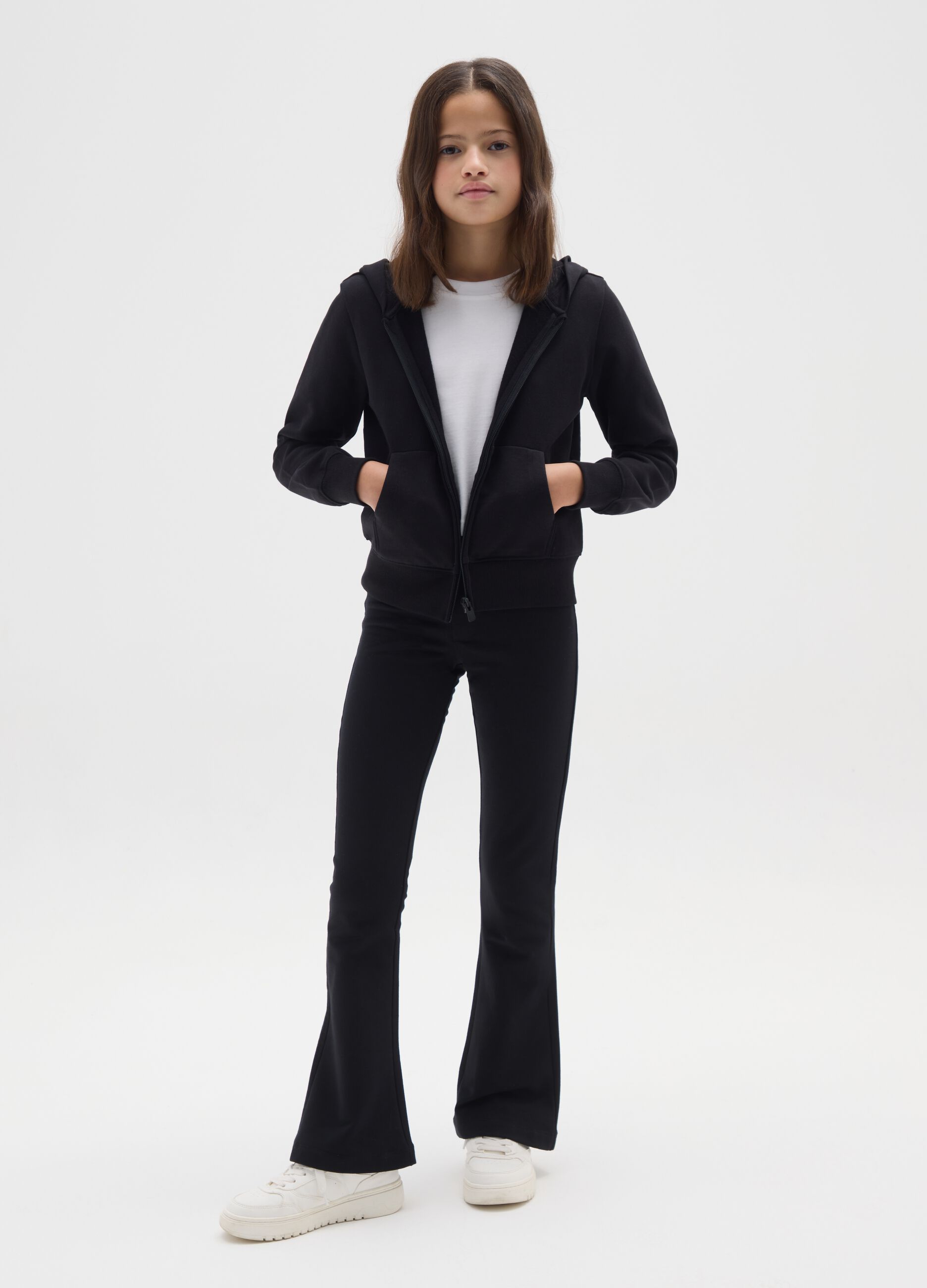 Girls' Black Stretch Cotton Flare Treggings