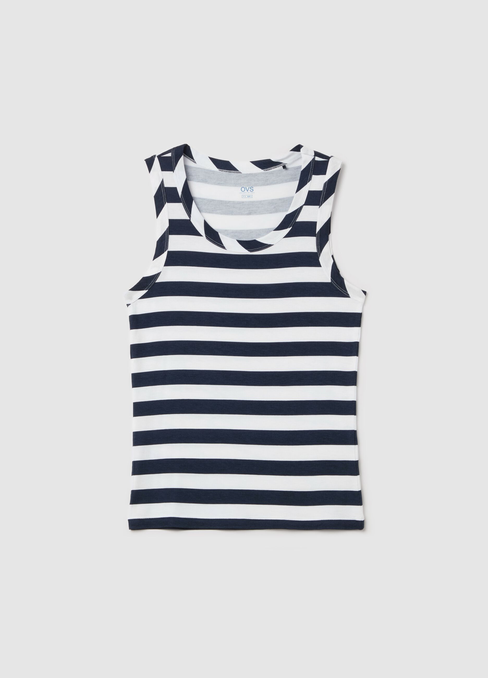 Blue and white striped tank top in stretch viscose