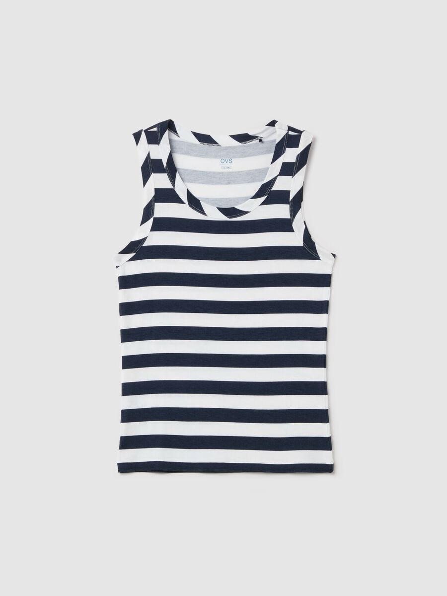 Blue and white striped tank top in stretch viscose_4