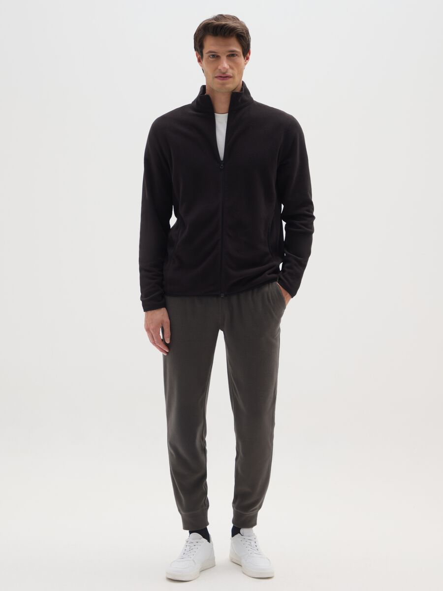 Grey fleece trousers with regular fit and elastic waist_1