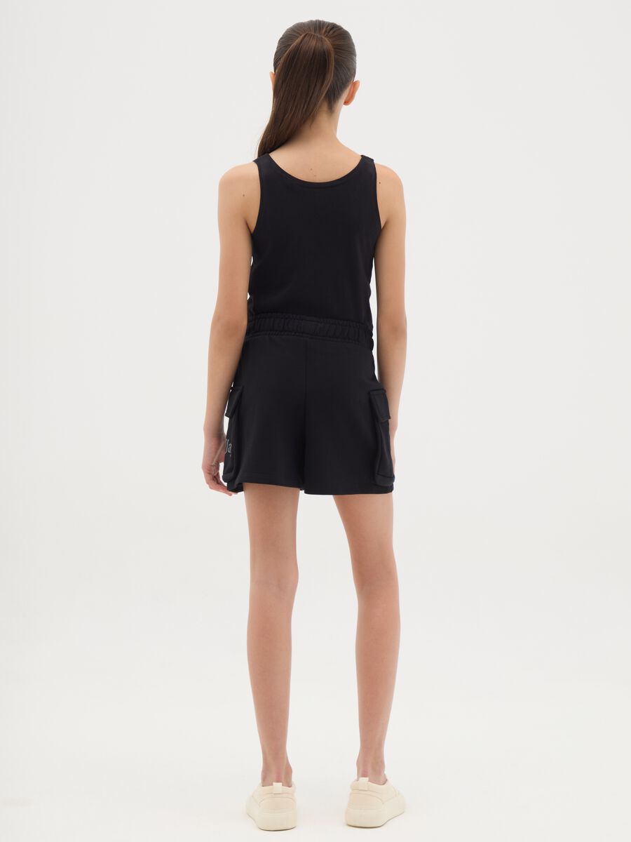 Black Cotton Cargo Shorts for Girls_1