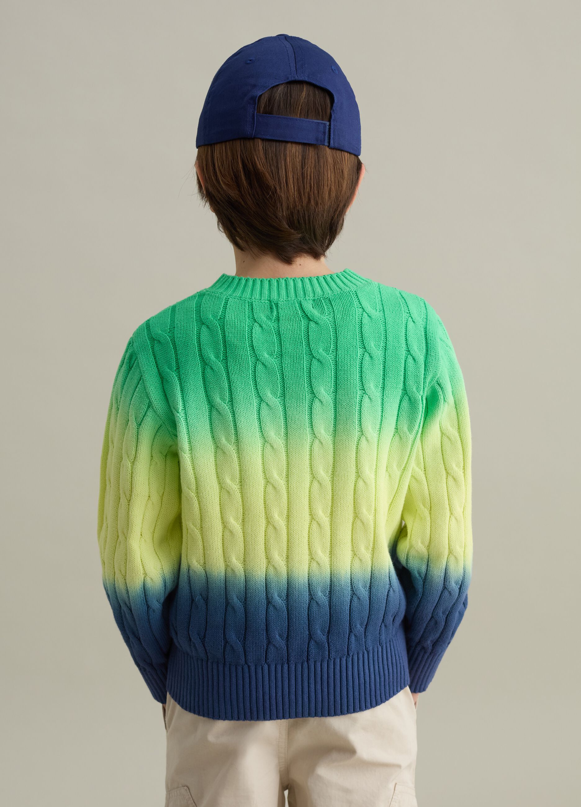 Dip-dye pullover with cable-knit design