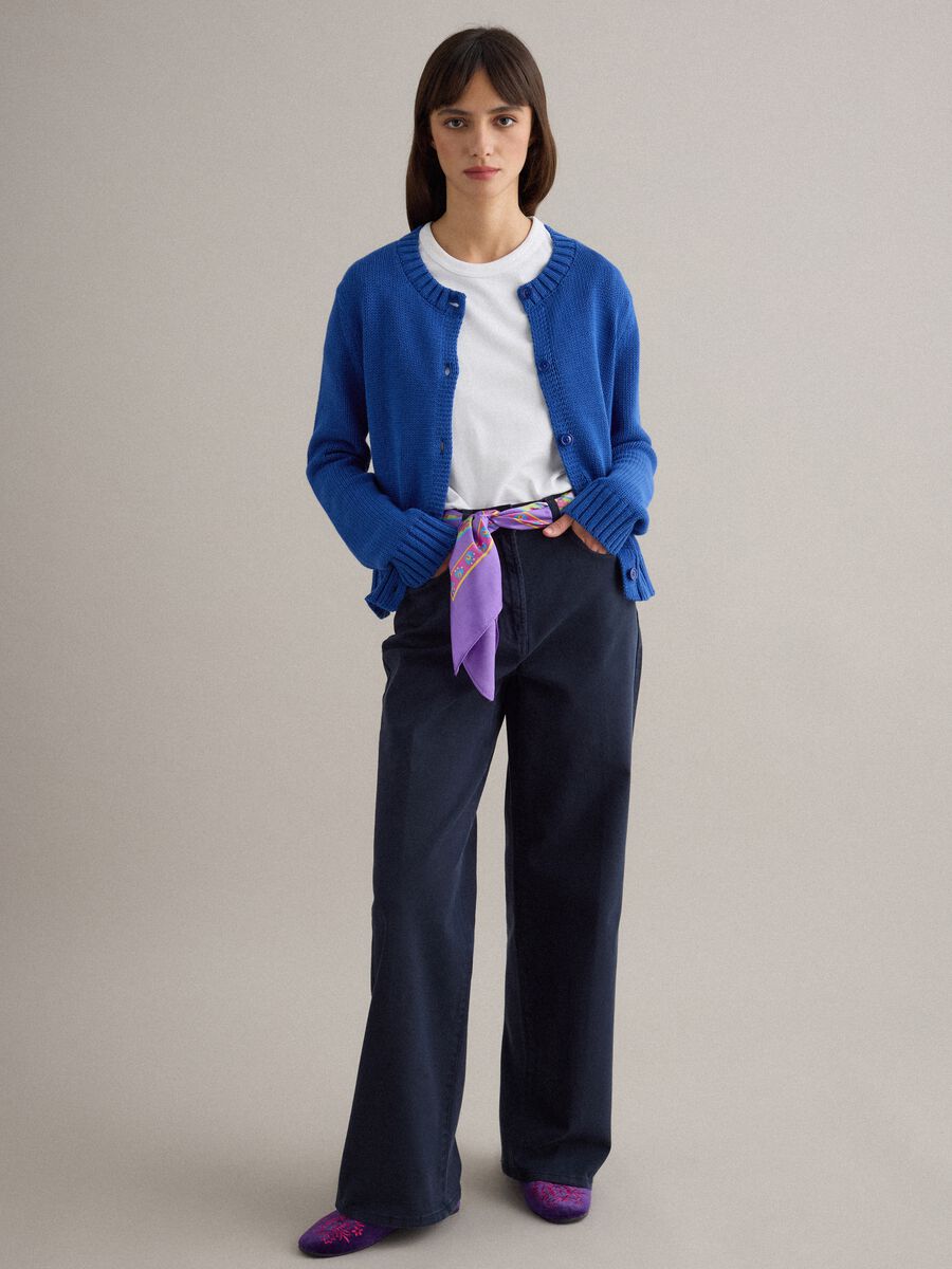 Blue regular fit pure cotton cardigan with buttons_2