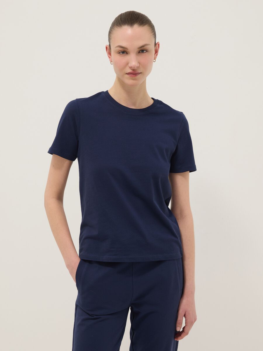 Blue pure cotton short-sleeve T-shirt, regular fit_1