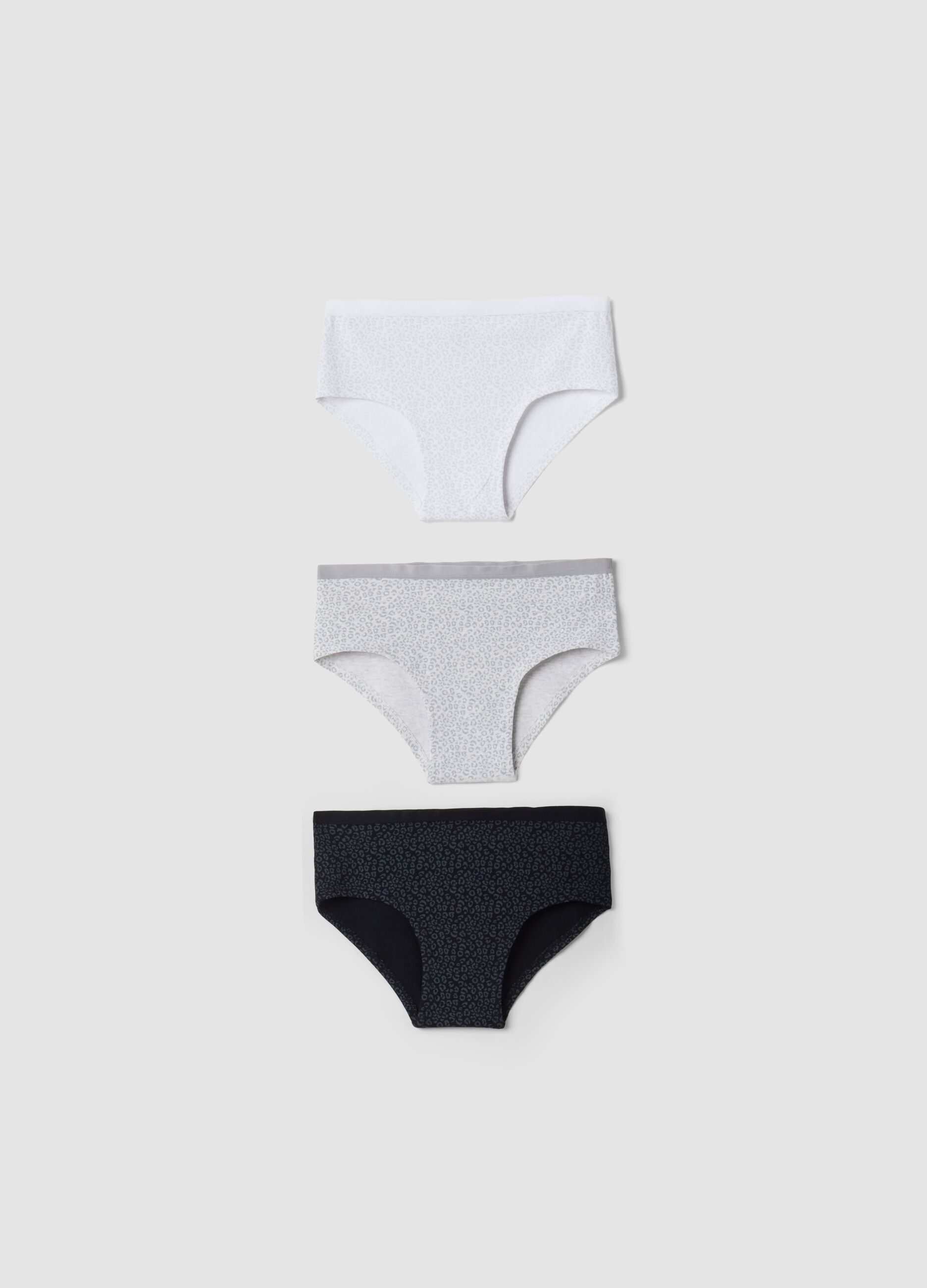 Three-pack of grey and black stretch organic cotton briefs